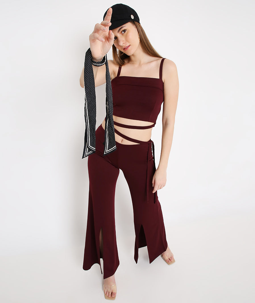Wine Tie Up Crop Top